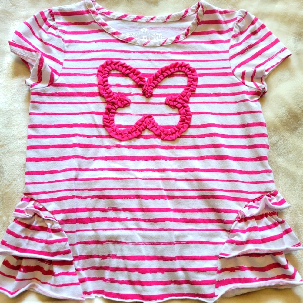 EUC Epic Threads Girls Striped Pink Butterfly Tee Size 6